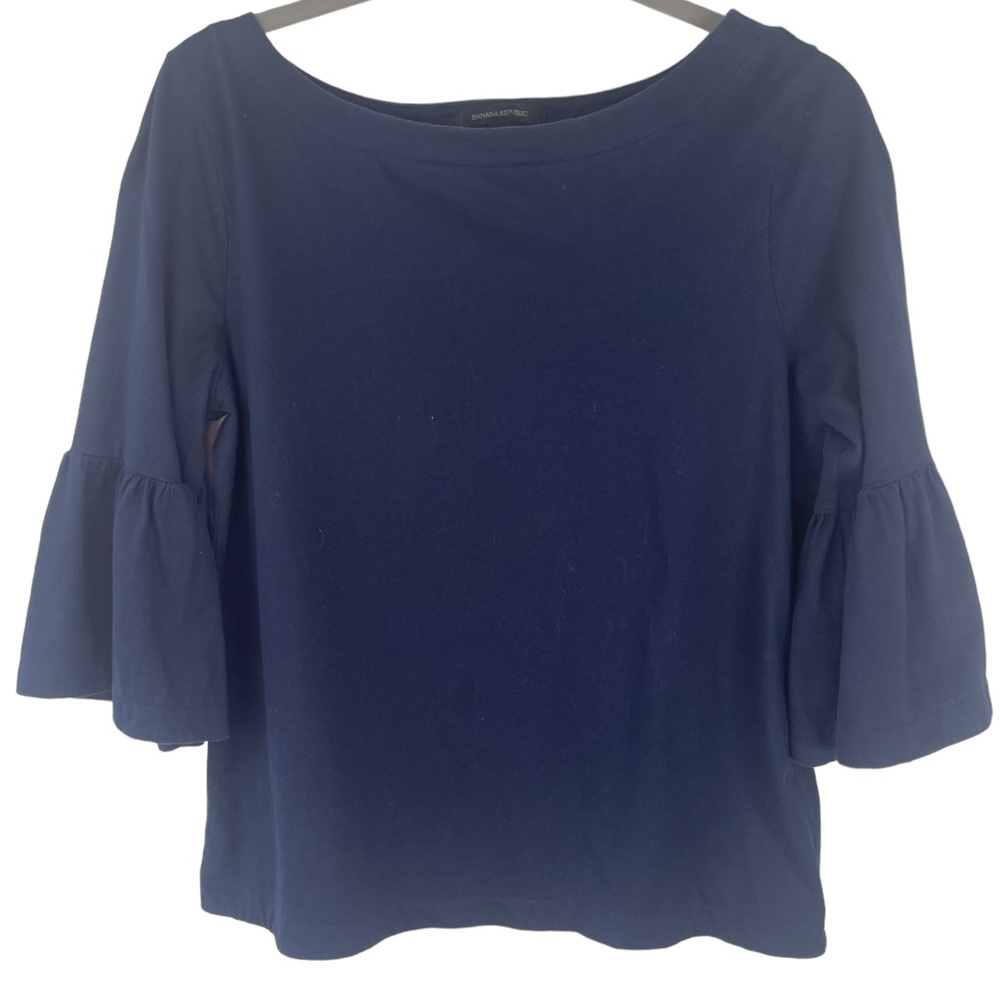 Banana republic, navy blue blouse, frilly sleeves